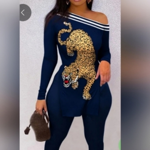 NEW NAVY BLUE SEXY 2 PIECE STRETCH PANTS SET PLUS SIZE 1XL - Picture 6 of 8